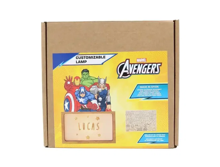 Wondee Lámpara personalizable de sobremesa LED de madera Avengers - Lámpara de decoración con pilas