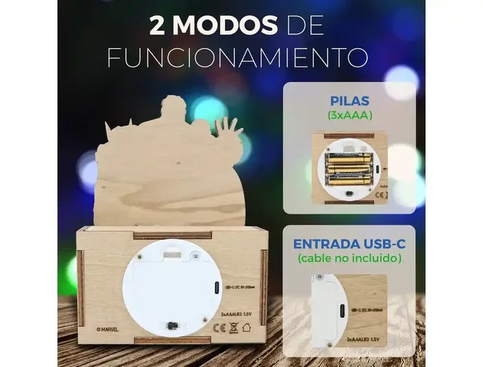 Wondee Lámpara personalizable de sobremesa LED de madera Avengers - Lámpara de decoración con pilas