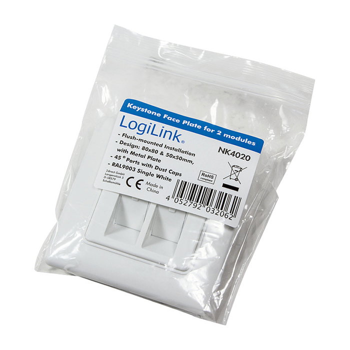 LogiLink NK4020 Toma Keystone de 2 módulos RJ-45 Blanco