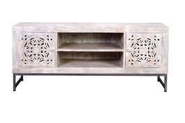 Giner y Colomer Mueble Tv Madera de Mango y Patas de Metal Blanco Envejecido