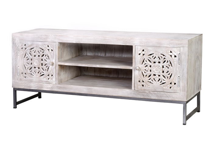 Giner y Colomer Mueble Tv Madera de Mango y Patas de Metal Blanco Envejecido Giner y Colomer Mueble Tv Madera de Mango y Patas de Metal Blanco Envejecido