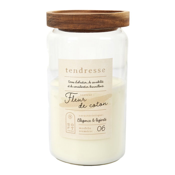 Home Deco Factory Vela Perfume Acacia Cocooning Tarro Vidrio Tapa Madera Aroma Algodón/Cachemira/Bosque 420g 50h 9.3x17cm