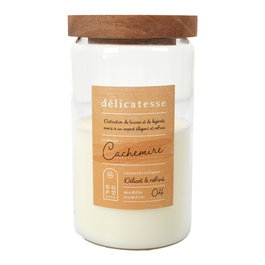 Home Deco Factory Vela Perfume Acacia Cocooning Tarro Vidrio Tapa Madera Aroma Algodón/Cachemira/Bosque 420g 50h 9.3x17cm