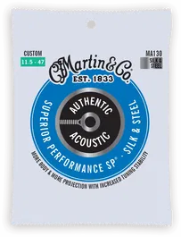 Martin Juego Acústica Authentic Silked Bronze 80/20 Custom Light 11-52 Cuerdas para Guitarra