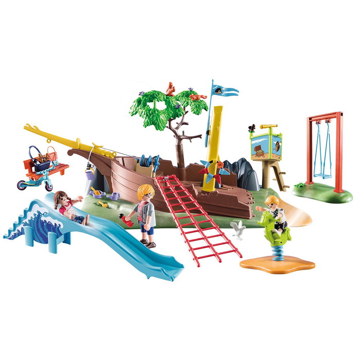 Playmobil Parque De Aventuras Con Barco Naufragado 70741 Con Tobogán, Columpio Y Más Para Niños +4 Años