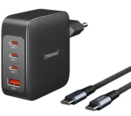 Intenso Adaptador de Corriente 7814010 / Gan W140A3C, Kit 140W 21V Universal 100-240V con Cable USB-C, Negro