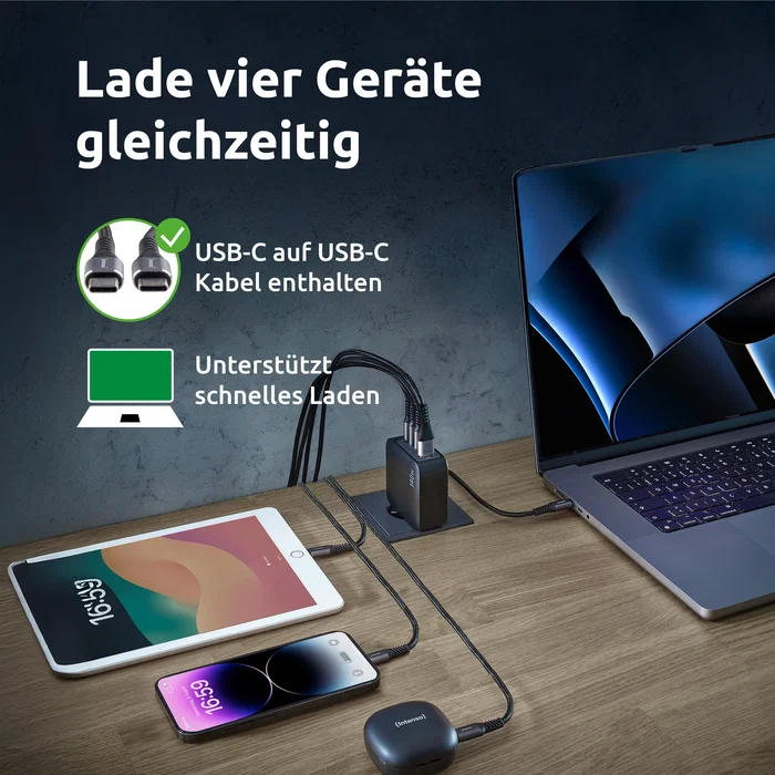Intenso Kit Cargador GaN W140A3C 140 W con cable USB-C 2 m