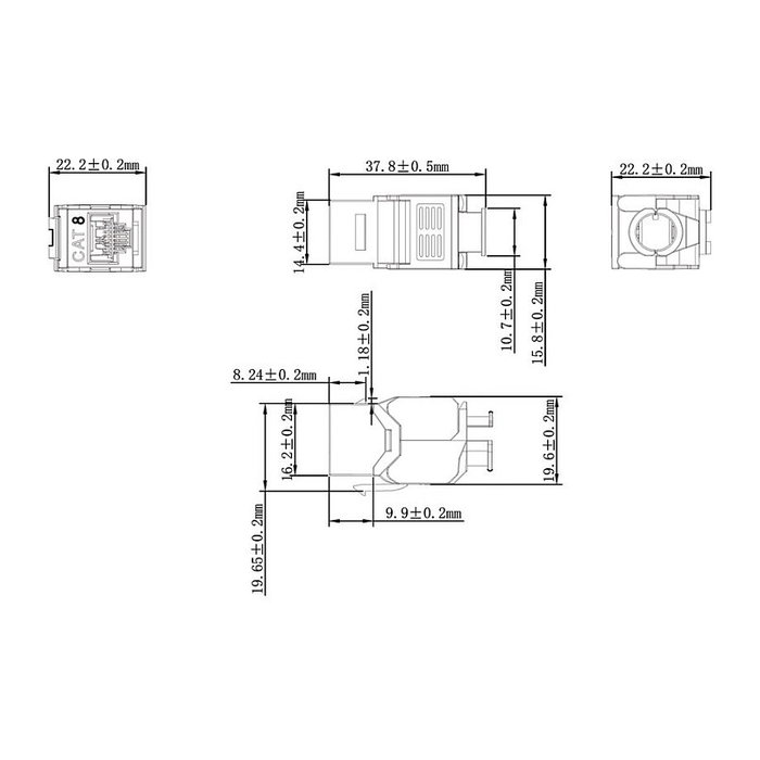 VALUE 21.99.1807 Keystone Jack RJ-45 Cat8 1 Gbps Clase I, Blindado, Montaje sin Herramientas, Color Plata