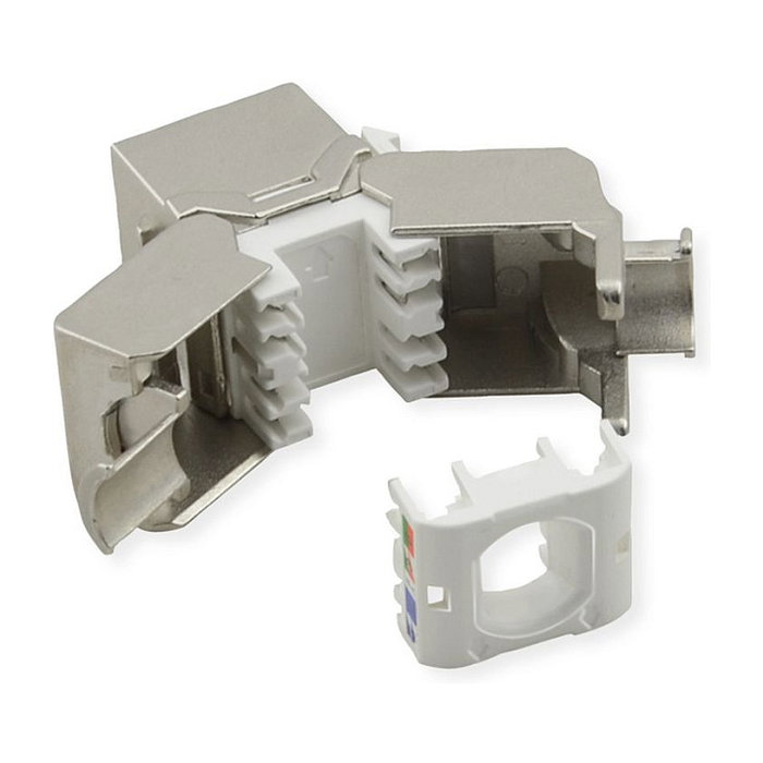VALUE 21.99.1807 Keystone Jack RJ-45 Cat8 1 Gbps Clase I, Blindado, Montaje sin Herramientas, Color Plata