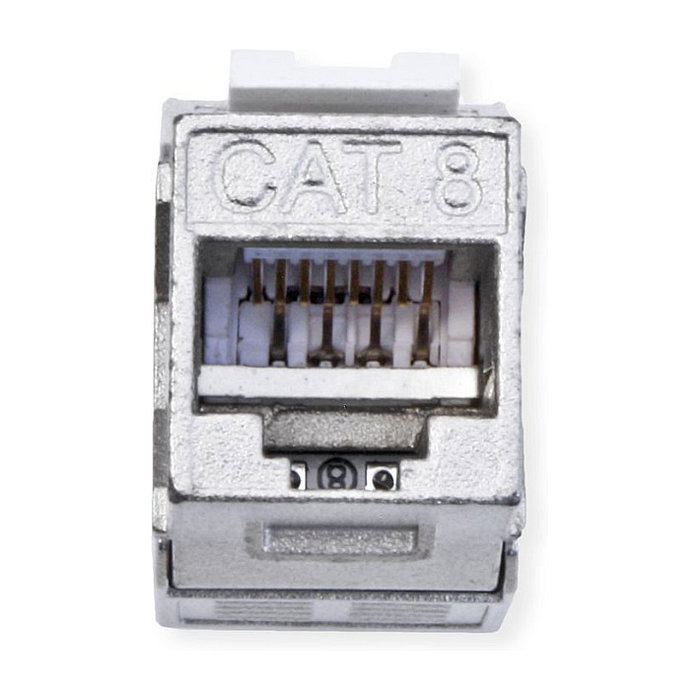 VALUE 21.99.1807 Keystone Jack RJ-45 Cat8 1 Gbps Clase I, Blindado, Montaje sin Herramientas, Color Plata