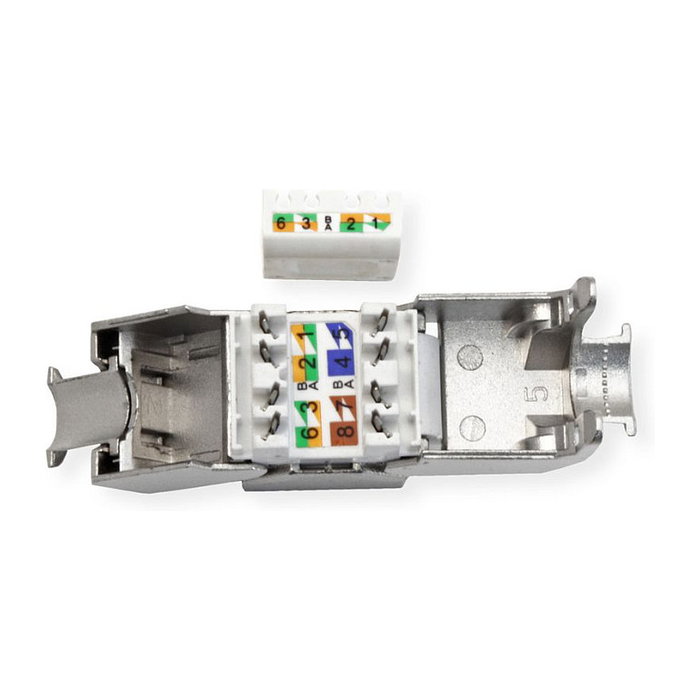 VALUE 21.99.1807 Keystone Jack RJ-45 Cat8 1 Gbps Clase I, Blindado, Montaje sin Herramientas, Color Plata