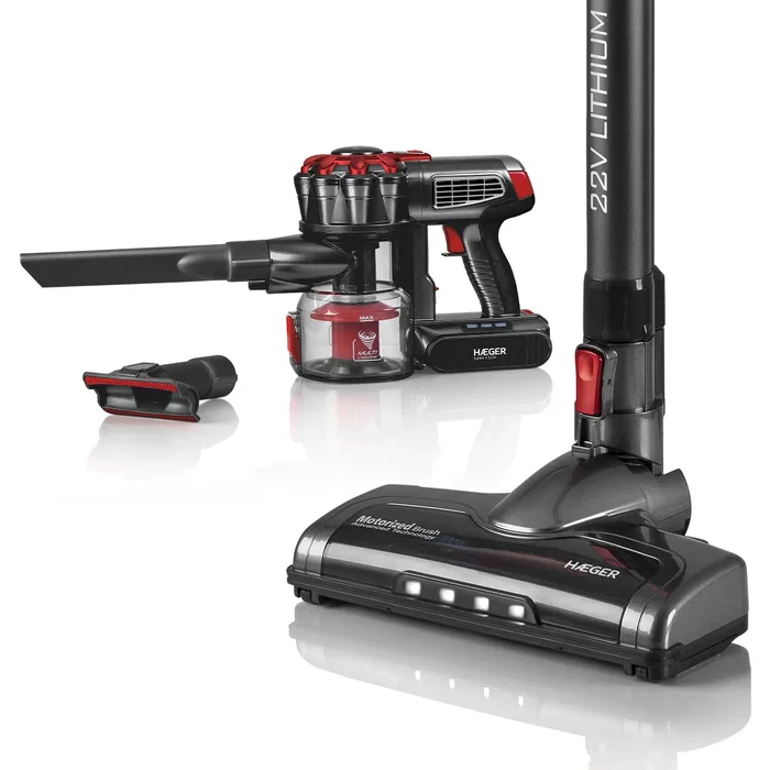 Haeger Jupiter II Aspiradora de Mano Inalámbrica Sin Bolsa - Tecnología Ciclónica, Batería 22.2V (40 min), Negro