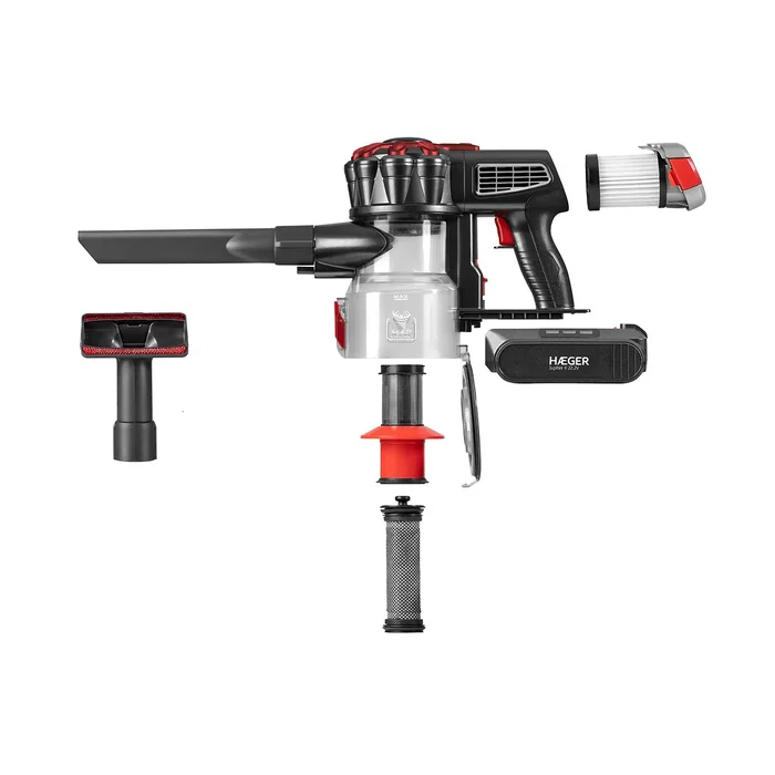 Haeger Jupiter II Aspiradora de Mano Inalámbrica Sin Bolsa - Tecnología Ciclónica, Batería 22.2V (40 min), Negro