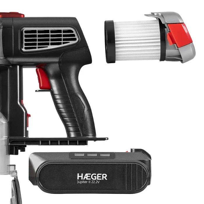 Haeger Jupiter II Aspiradora de Mano Inalámbrica Sin Bolsa - Tecnología Ciclónica, Batería 22.2V (40 min), Negro
