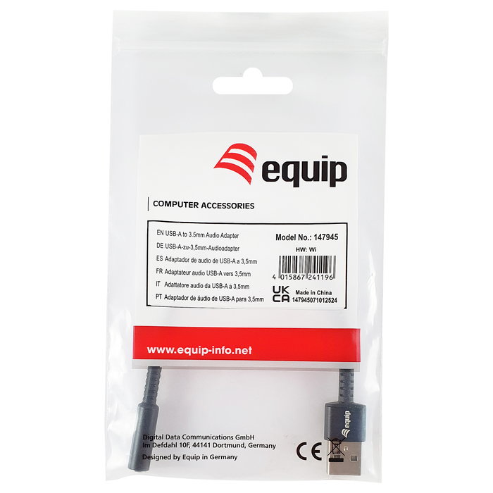 EQUIP Adaptador USB-A a Jack 3.5mm Hembra 147945, Cable 0.15m Negro, Plug and Play, CE, RoHS
