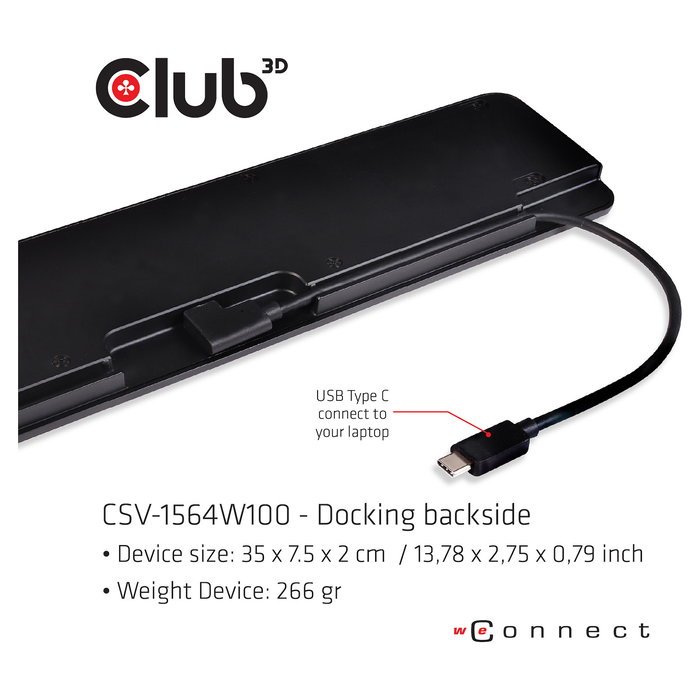 Club 3D CSV-1564W100 Base de Carga USB-C 3.2 con 7 Puertos USB, DisplayPort, HDMI, LAN y Audio, 100W, Compatible con Lenovo, Dell, Acer, Asus, MSI, Apple, HP, Toshiba, Razer