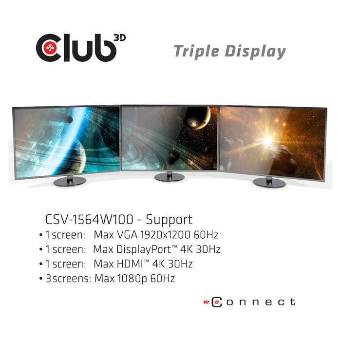 Club 3D CSV-1564W100 Base de Carga USB-C 3.2 con 7 Puertos USB, DisplayPort, HDMI, LAN y Audio, 100W, Compatible con Lenovo, Dell, Acer, Asus, MSI, Apple, HP, Toshiba, Razer