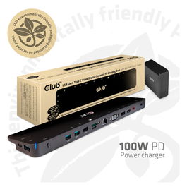 Club 3D ChargingDock USB-C 3.2 Puerto Hub con 7xUSB, DisplayPort, HDMI, LAN, Audio y Carga 100W