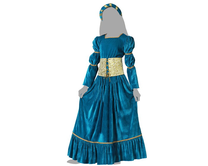 Disfraz Reina Medieval Azul para Niña - Vestido y Diadema - Talla 10-12 Años - Carnaval y Fiestas Temáticas