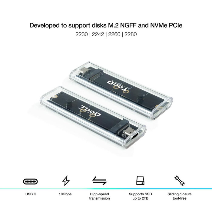 Tooq Caja Externa SSD M.2 NGFF/NVMe Transparente RGB TQE-2200 Tooq Caja Externa SSD M.2 NGFF/NVMe Transparente RGB TQE-2200