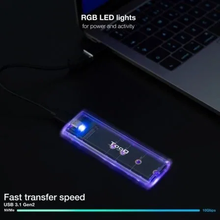 TooQ TQE-2200 Caja Externa para Disco SSD M.2 NVMe USB 3.1 Gen2 10Gbps Transparente RGB Sin Tornillos TooQ TQE-2200 Caja Externa para Disco SSD M.2 NVMe USB 3.1 Gen2 10Gbps Transparente RGB Sin Tornillos