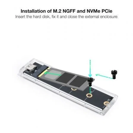 TooQ TQE-2200 Caja Externa para Disco SSD M.2 NVMe USB 3.1 Gen2 10Gbps Transparente RGB Sin Tornillos TooQ TQE-2200 Caja Externa para Disco SSD M.2 NVMe USB 3.1 Gen2 10Gbps Transparente RGB Sin Tornillos