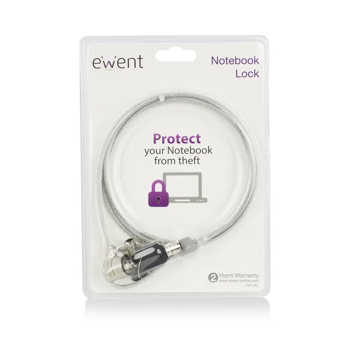 Ewent EW1242 Candado de Seguridad Kensington para Portátil - Cable Antirrobo 1.5m, Acero Inoxidable, Negro, con Llave