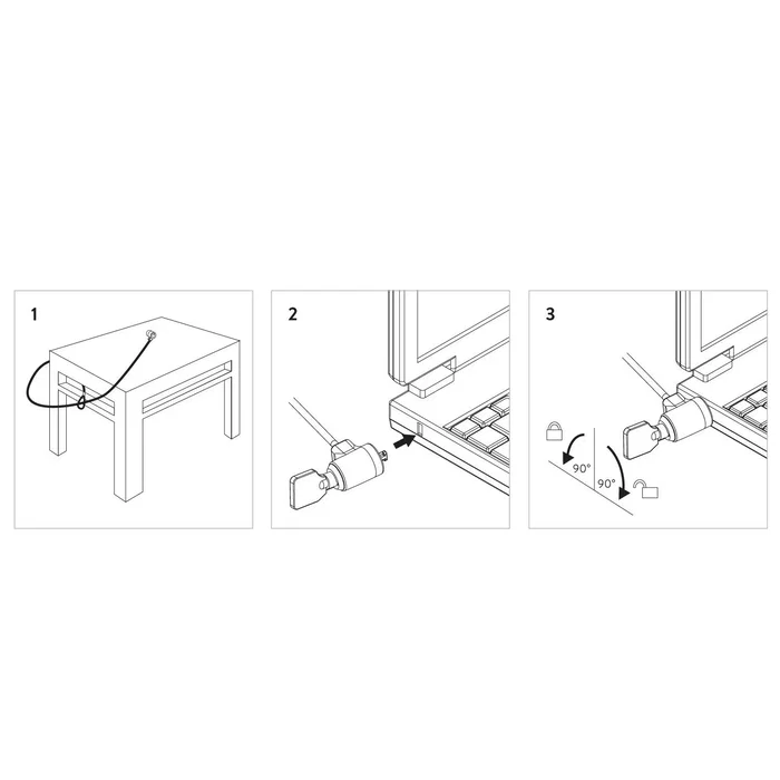 Ewent EW1242 Candado de Seguridad Kensington para Portátil - Cable Antirrobo 1.5m, Acero Inoxidable, Negro, con Llave