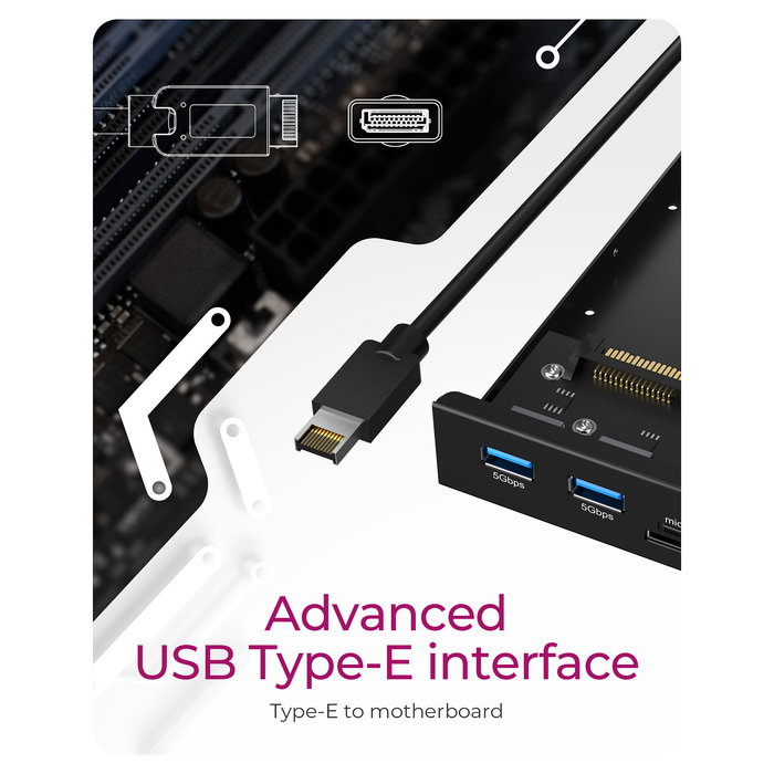 ICY BOX IB-HUB1419-i3 - Panel frontal de 3.5" con Hub USB y lector de tarjetas - USB 3.2 Gen 1 - 20 Gbit/s - para MicroSD y SD - Negro