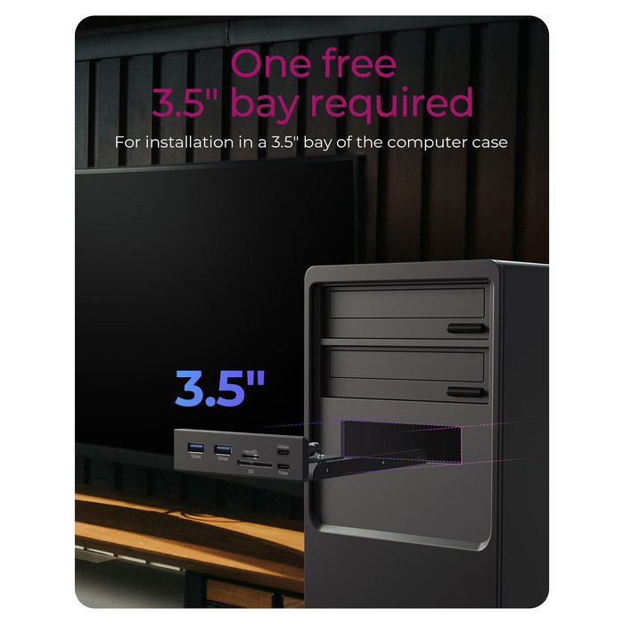ICY BOX IB-HUB1419-i3 - Panel frontal de 3.5" con Hub USB y lector de tarjetas - USB 3.2 Gen 1 - 20 Gbit/s - para MicroSD y SD - Negro