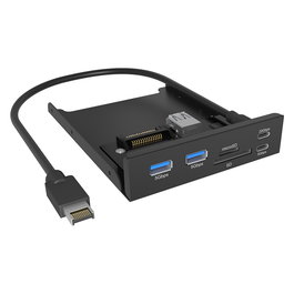 ICY BOX IB-HUB1419-i3 - Panel frontal de 3.5" con Hub USB y lector de tarjetas - USB 3.2 Gen 1 - 20 Gbit/s - para MicroSD y SD - Negro