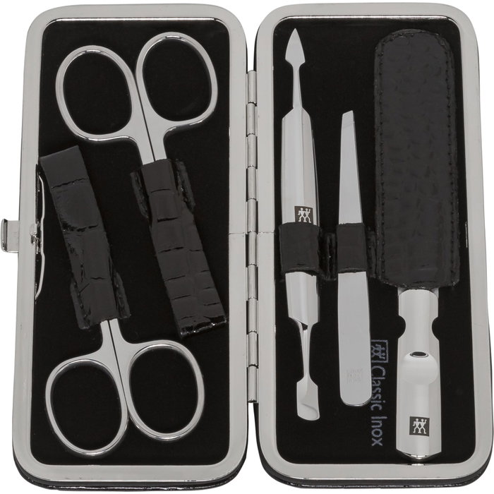 Zwilling Set de Manicura y Pedicura de 5 Piezas con Estuche de Cuero Negro