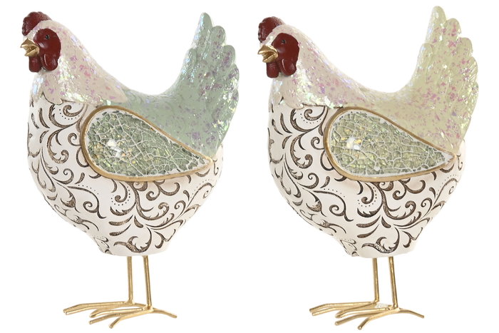 DKD Home Decor Figura de Resina Gallina Verde (Pack de 2) DKD Home Decor Figura de Resina Gallina Verde (Pack de 2)