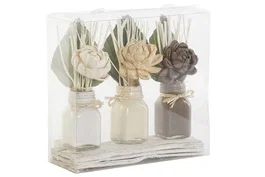 DKD Home Decor Set de 3 Plantas Shabby Flor Seca Cerámica Blanco Beige 8 x 20 x 21 cm