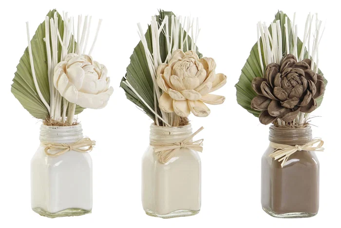 DKD Home Decor Set de 3 Plantas Shabby Flor Seca Cerámica Blanco Beige 8 x 20 x 21 cm