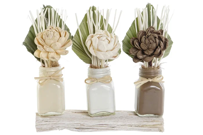 DKD Home Decor Set de 3 Plantas Shabby Flor Seca Cerámica Blanco Beige 8 x 20 x 21 cm