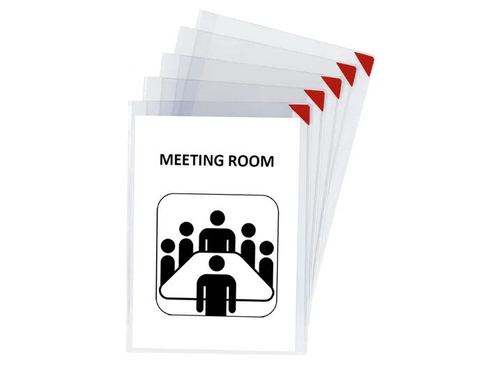 Djois Portacatalogos funda de presentacion adhesiva removible DIN A4 con esquina magnetica capacidad 10 hojas pack 5 unidades