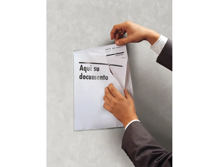 Djois Portacatalogos funda de presentacion adhesiva removible DIN A4 con esquina magnetica capacidad 10 hojas pack 5 unidades