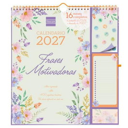Finocam Calendario de Pared Plus 16 Meses Frases Motivadoras 2026-2027