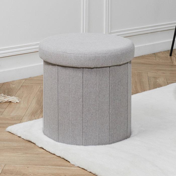 Home Deco Factory Puf Plegable con Almacenaje Essentiel Gris, Diámetro 38 cm, Altura 38 cm, Soporta 110 kg