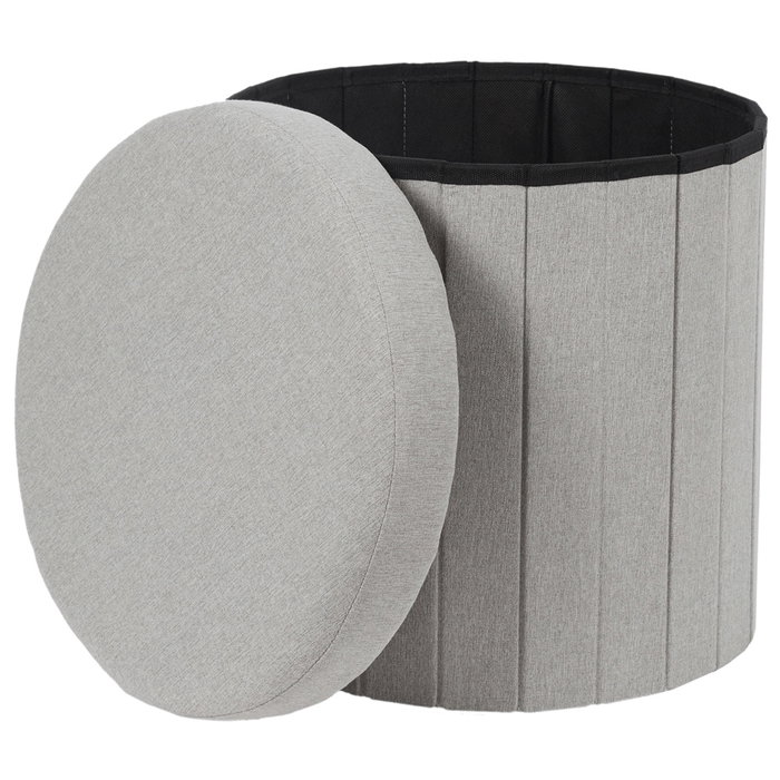 Home Deco Factory Puf Plegable con Almacenaje Essentiel Gris, Diámetro 38 cm, Altura 38 cm, Soporta 110 kg