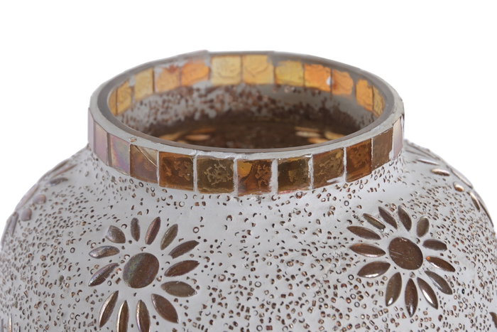 DKD Home Decor Lámpara de Sobremesa de Cristal Flor Craquelado Blanco y Cobre