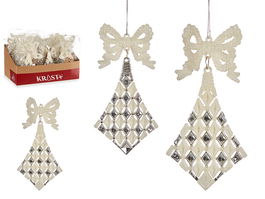 Krist+ Adorno para árbol de Navidad, Rombos con Lazo Blanco, Plástico y Purpurina, 7.5 x 15.5 x 1 cm (Set de 48)