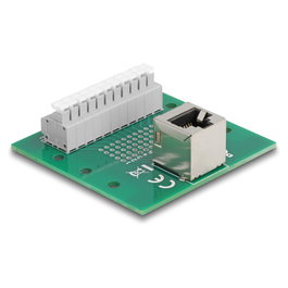 DeLOCK 67013 Adaptador RJ50 hembra a bloque de terminales con pulsador para carril DIN en ángulo