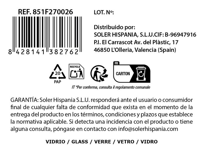 La Mediterranea Florero de Vidrio Poppy H26xø13.3cm Pack de 6