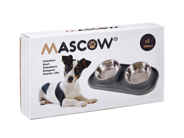 Mascow Comedero Doble Metálico Diseño Azul para Mascotas 40x8.5x22 cm (12 Unidades)