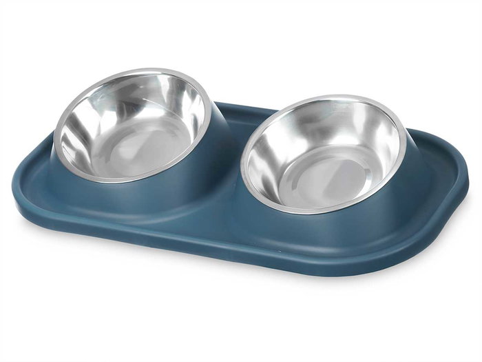 Mascow Comedero Doble Metálico Diseño Azul para Mascotas 40x8.5x22 cm (12 Unidades)