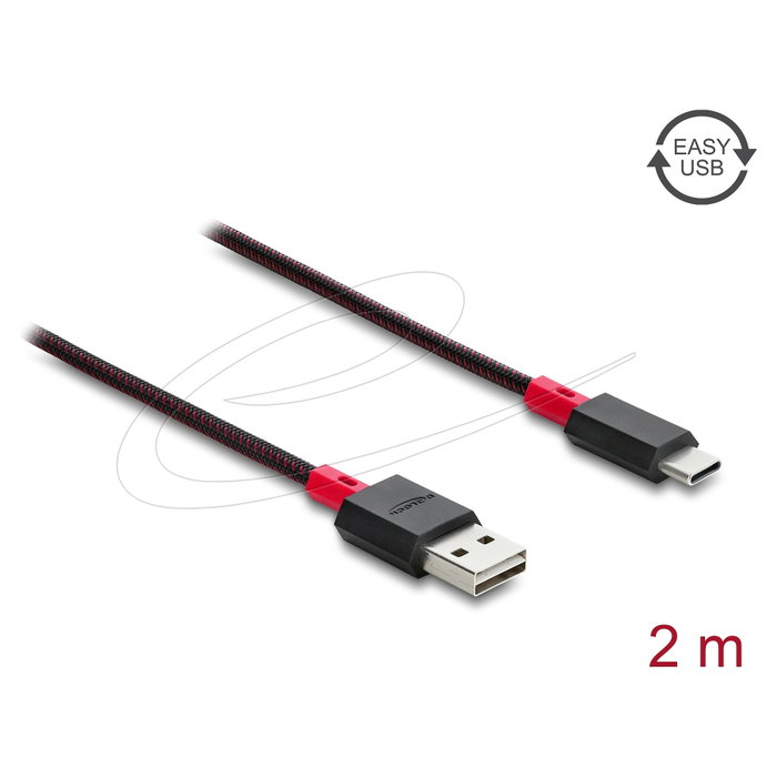 DeLOCK Cable USB 2.0 Tipo-A a Tipo-C 2 m Rojo/Negro