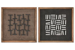 DKD Home Decor Cuadro Moderno Natural Negro 8 x 44 x 44 cm (2 Unidades) Madera Reciclada Pino