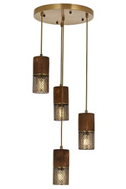 Opviq Lámpara de Araña Vintage Av-1830-4Et Metal Madera Marrón 100cm Alto 35cm Diámetro 4xE27